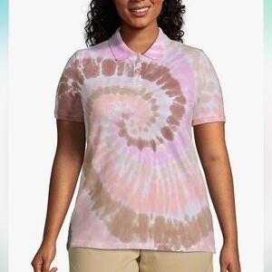 Lands’ End White Burst Pink Tye Dye Polo Sz M